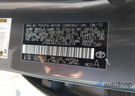 2010 Toyota Corolla Le from USA, damaged, VIN JTDBU4EE0AJ080274